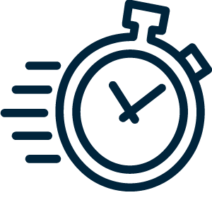 Icône d’un chronomètre avec des lignes de mouvement représentant un traitement rapide au péage et des déplacements plus rapides.