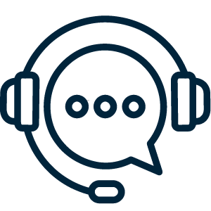 Icône d’un casque téléphonique symbolisant l’assistance en direct et l’efficacité du service à la clientèle.