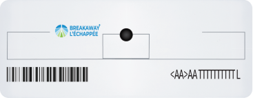 Une image du transpondeur L’Échappée qui comprend le logo et le code-barres de l’Échappée.