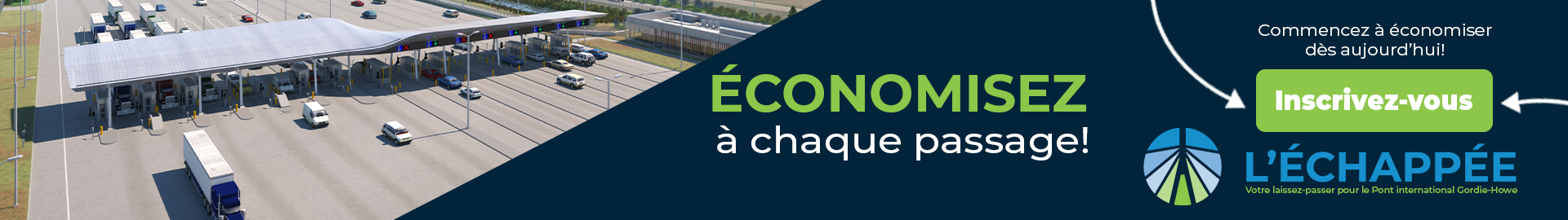 Économisez de l'argent à chaque passage. Inscrivez aujourd'hui. Bannière promotionnelle.